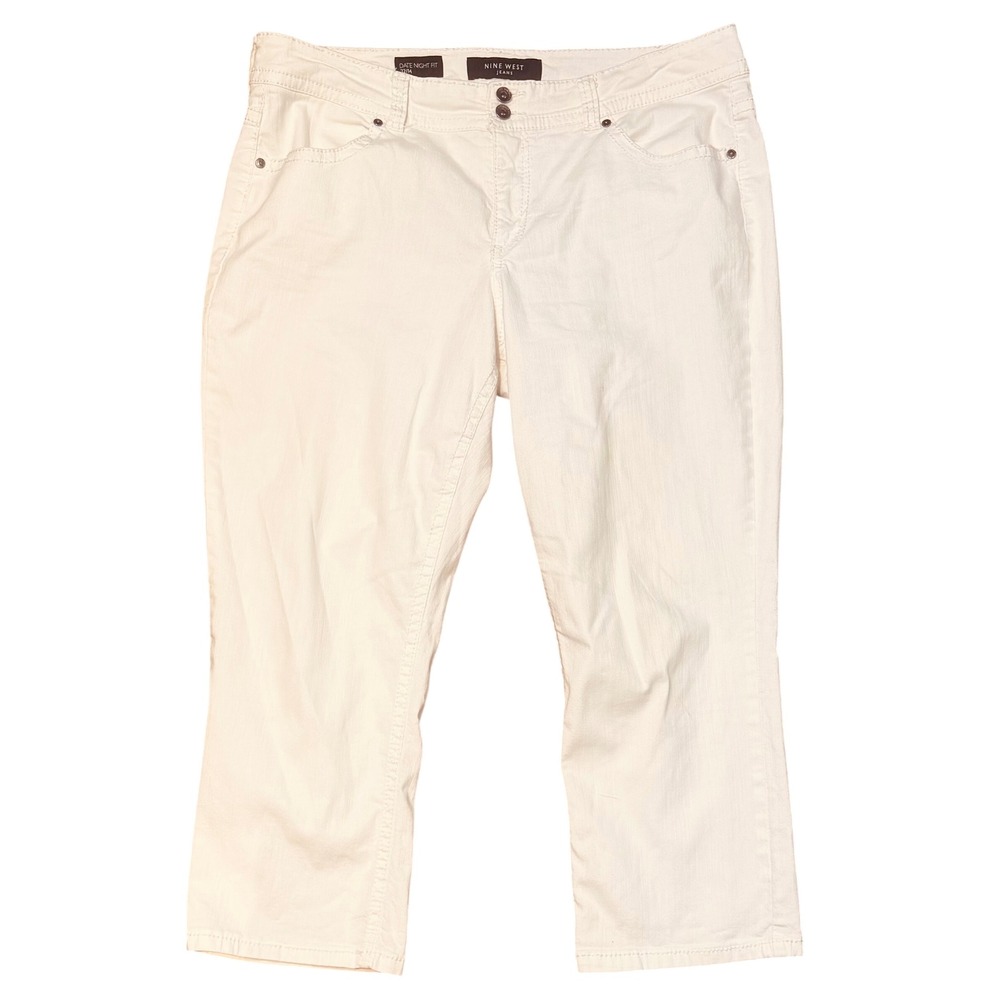 Nine West Jeans Date Night Fit Capri Embroidered White Women 14 Average
